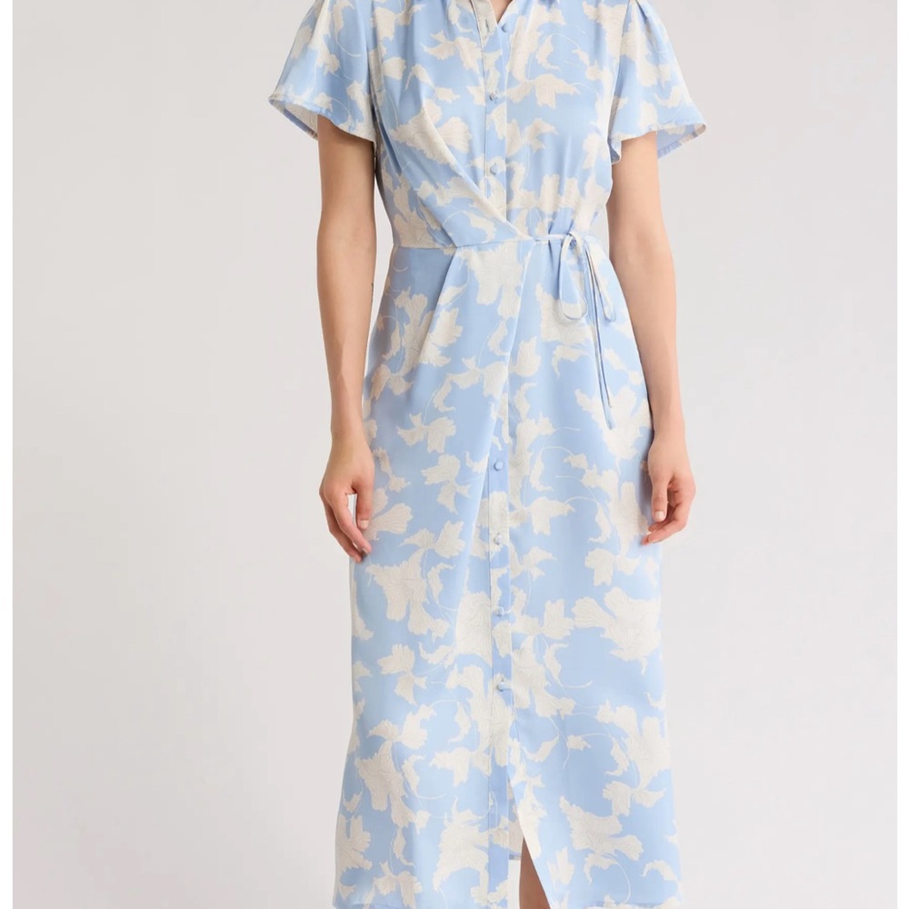 Collared Half Button Wrap Front Shirtdress